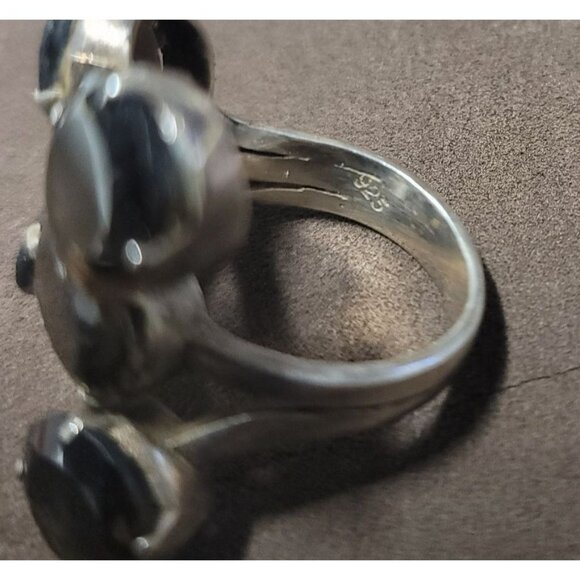 Estate Vintage Rare Amrita 925 Silver Cluster Ring With Smoky Quartz Gemstones - Picture 7 of 11